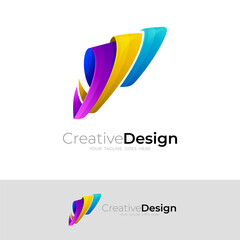 Abstract P logo and colorful design template, ribbon logos