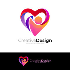 Heart care logo with social design community, red color