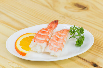 Sushi - ama Ebi Nigiri on a white