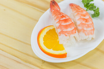 Sushi - ama Ebi Nigiri on a white