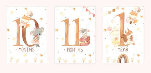 Watercolor milestone cards illustration for kids