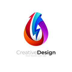 Abstract water drop logo and thunder design template, colorful logos
