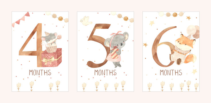 Watercolor milestone cards illustration for kids