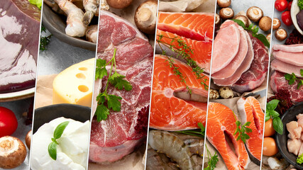 Collage of food high in vitamin B.