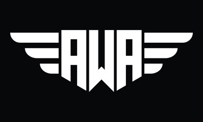 AWA three letter logo, creative wings shape logo design vector template. letter mark, wordmark, monogram symbol on black & white. - obrazy, fototapety, plakaty