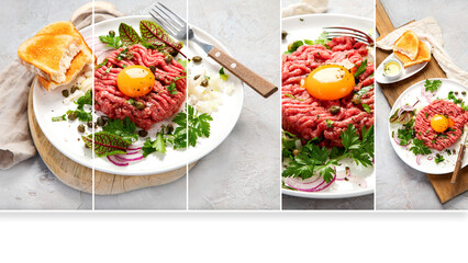 Collage of beef steak tartare.