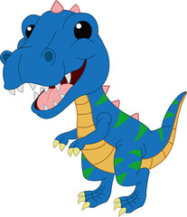 Cute blue dinosaur cartoon on white background