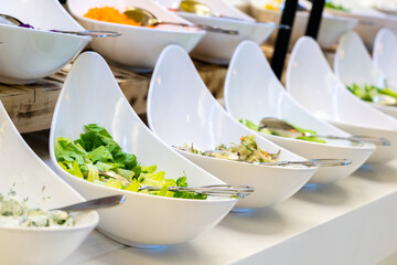 Salad bar with vegetables in restaurant. Healthy food concept