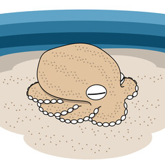 擬態しているタコのイラスト（アウトラインあり）