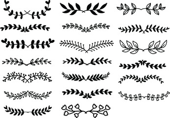Set of doodle design elements,with leaves,flower,hand drawn,doodle,clipart.vector illustration