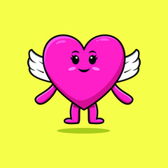 Cute cartoon lovely heart character wearing wings in modern style design 