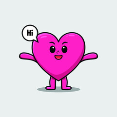 Cute cartoon lovely heart character with happy expression in modern style design 