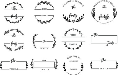 Family name monogram bundle, wreath border,frame,wedding.vector illustration