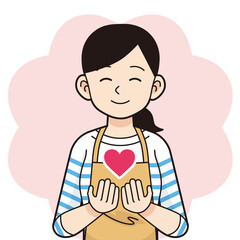 ハートを持つ主婦　輪郭線あり