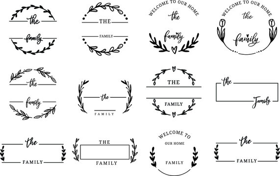Family name monogram bundle, wreath border,frame,wedding.vector illustration