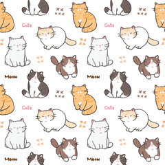 Seamless Pattern with Cartoon Cat Design on White Background