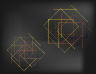 abstract geometric background. geometric. Simple lines that form squares interspersed in orange and yellow, on a black and gray gradient background.