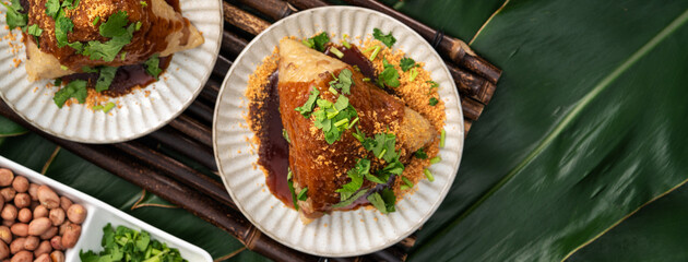 Vegetable zongzi. Vegetarian rice dumpling for Duanwu Dragon Boat Festival food.