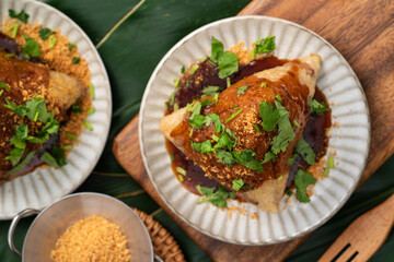 Vegetable zongzi. Vegetarian rice dumpling for Duanwu Dragon Boat Festival food.