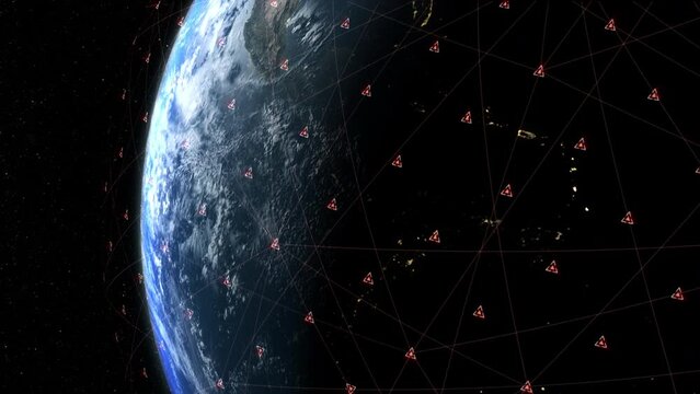 Global Positioning System GPS of navigation satellites or satnav transmit data coverage around planet Earth
World map element of this clip furnished by NASA