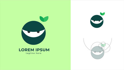 Natural organic eco leaf with ninja logo or leaf logo or ninja logo premium vector
