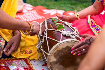 Fijian Indian pre wedding Telwaan ceremony rituals close up - obrazy, fototapety, plakaty