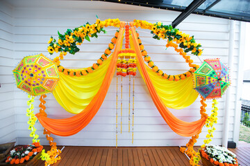 Indian Hindu wedding and pre wedding ceremonies traditional decorations