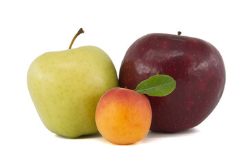Apricot, green and red apple isolated on a white