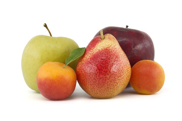 Apricots, pear, green and red apple isolated on white
