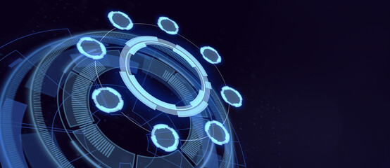 Business, technology, internet and virtual reality concept - button on virtual screen. 3D illustration.