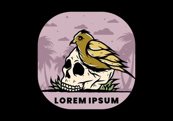 Bird nesting in skull illustration