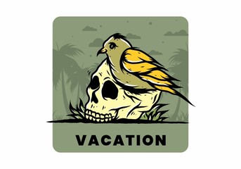 Bird nesting in skull illustration