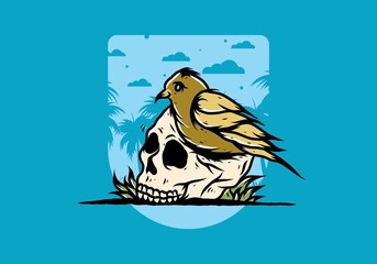 Bird nesting in skull illustration