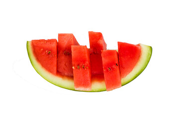 Sliced watermelon isolated on white surface with copy space