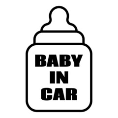 Baby in car. Baby bottle, decal and sticker for printing.