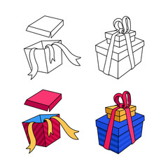 Vector illustration of gift box with ribbon. Suitable for design element of birthday gift, party surprise, and prsent package.