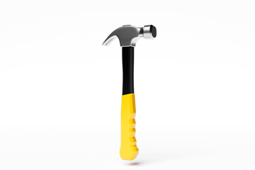3D illustration of a  yellow hammer hand tool isolated on a monocrome background. 3D render and illustration of repair and installation tool