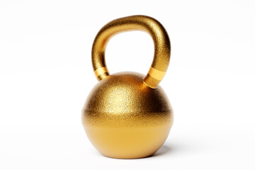 3D illustration  metal  golden weight on   white background. Fitness and sports equipment