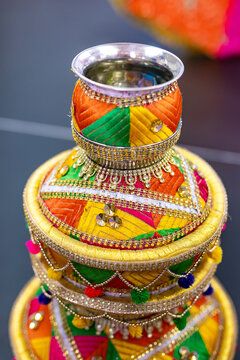 Indian Punjabi pre wedding Jago ceremony traditional decorations and ritual items