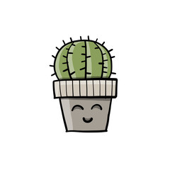 Cartoon cactus character. Kawaii potted plant for your design