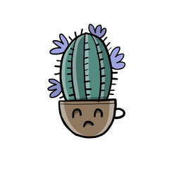 Cartoon cactus character. Kawaii potted plant for your design