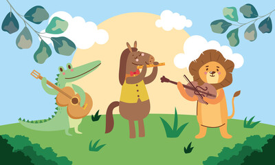 Obraz na płótnie Canvas three animals musicians
