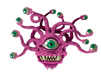 evil rpg monster beholder with eyes and tentacles