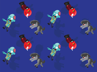 Halloween Characters Devil Werewolf Zombie Seamless Wallpaper Background Set 2