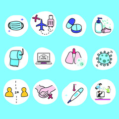 COVID-19 prevention medical icons poster vector illustration design template. Coronavirus protection poster or flyer.