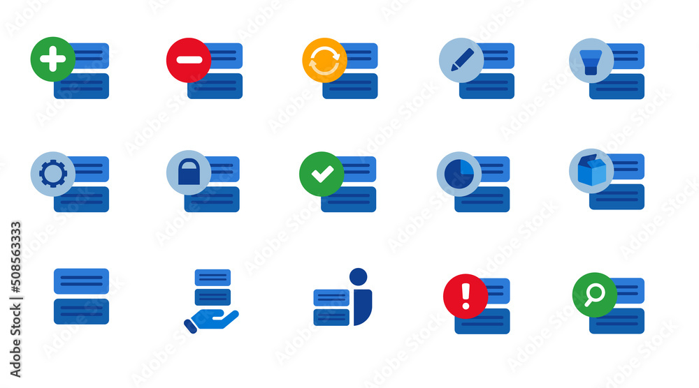 Poster server icon set collection of data center management security add remove access infrastructure digital