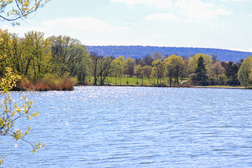 Regensburg, Germany: people are riding the bike on a rural road at sunset along Danube river in Regensburg, Germany, Europe.