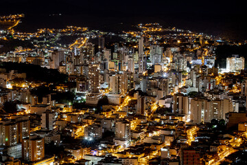 Fototapeta na wymiar Night view of Juiz de Fora city lights in Brazil.
