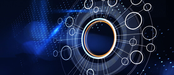 Business, technology, internet and virtual reality concept - button on virtual screen. 3D illustration.