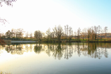 Regensburg, Germany:  Panorama of sunset at the lake